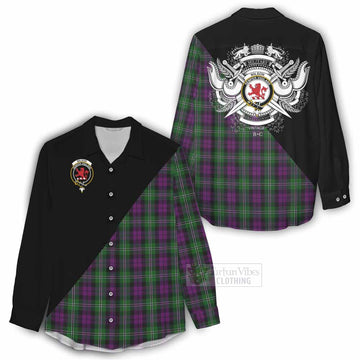 Tartan Vibes Clothing Wilson Tartan Women's Casual Shirt with Family Crest and Military Logo Style