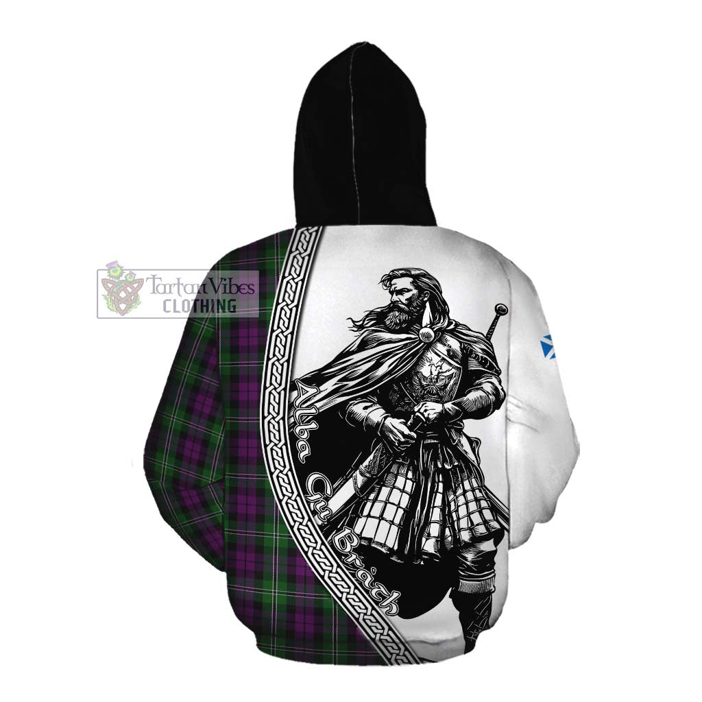 Tartan Vibes Clothing Wilson Tartan Clan Crest Cotton Hoodie with Highlander Warrior Celtic Style