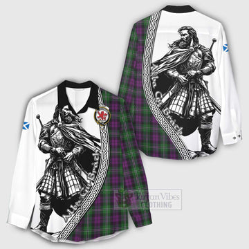 Tartan Vibes Clothing Wilson Tartan Clan Crest Women's Casual Shirt with Highlander Warrior Celtic Style