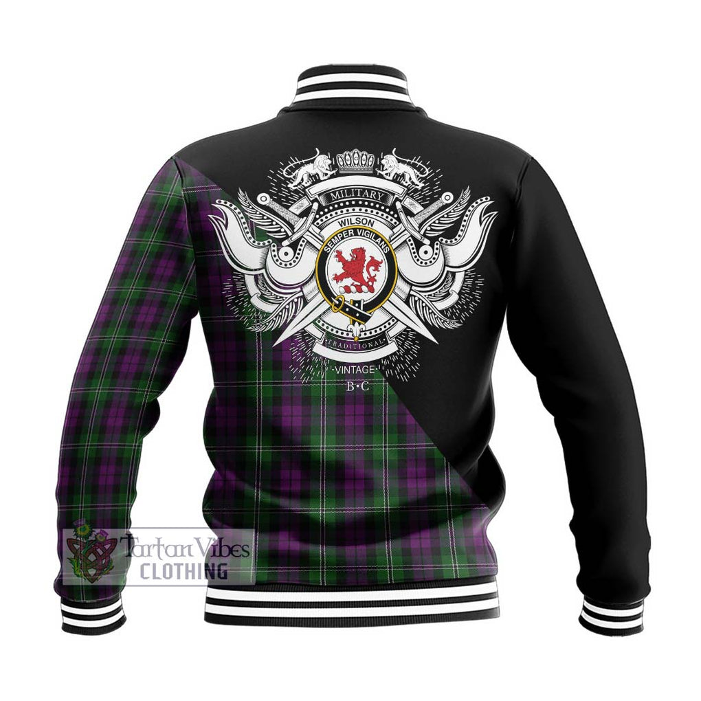 Wilson Tartan Baseball Jacket with Family Crest and Military Logo Style - Tartanvibesclothing Shop