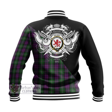 Wilson Tartan Baseball Jacket with Family Crest and Military Logo Style - Tartanvibesclothing Shop