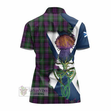 Tartan Vibes Clothing Wilson Tartan Family Crest Women's Polo Shirt Scottish Thistle Celtic Inspired