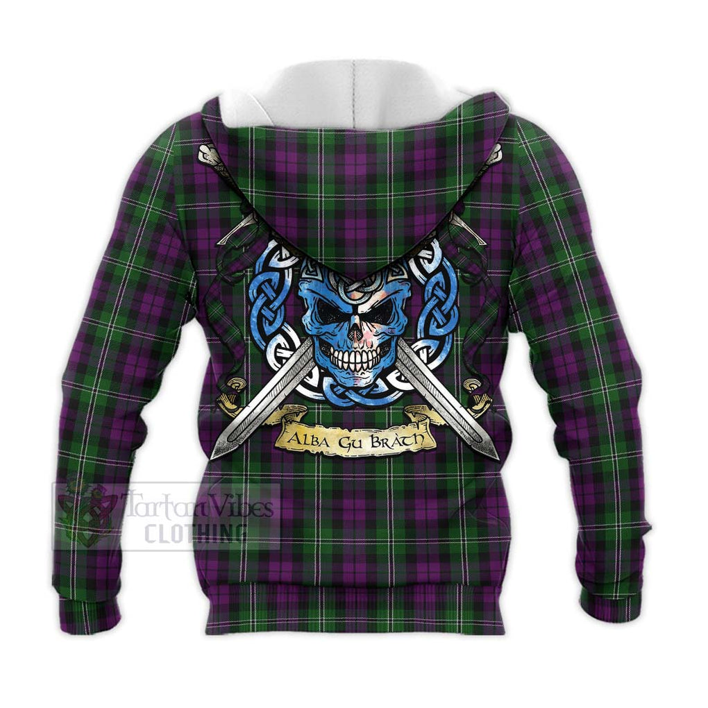 Tartan Vibes Clothing Wilson Tartan Knitted Hoodie with Family Crest Celtic Skull Style