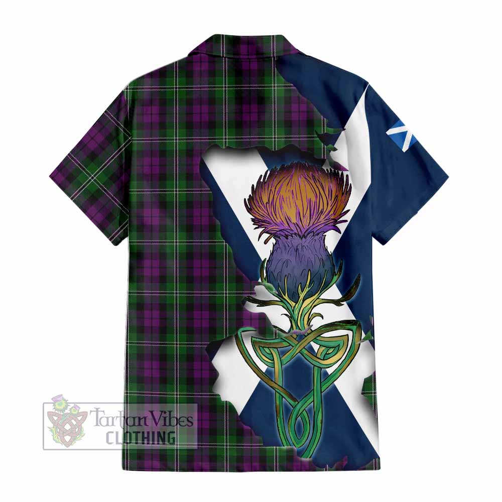 Tartan Vibes Clothing Wilson Tartan Family Crest Short Sleeve Button Shirt Scottish Thistle Celtic Inspired