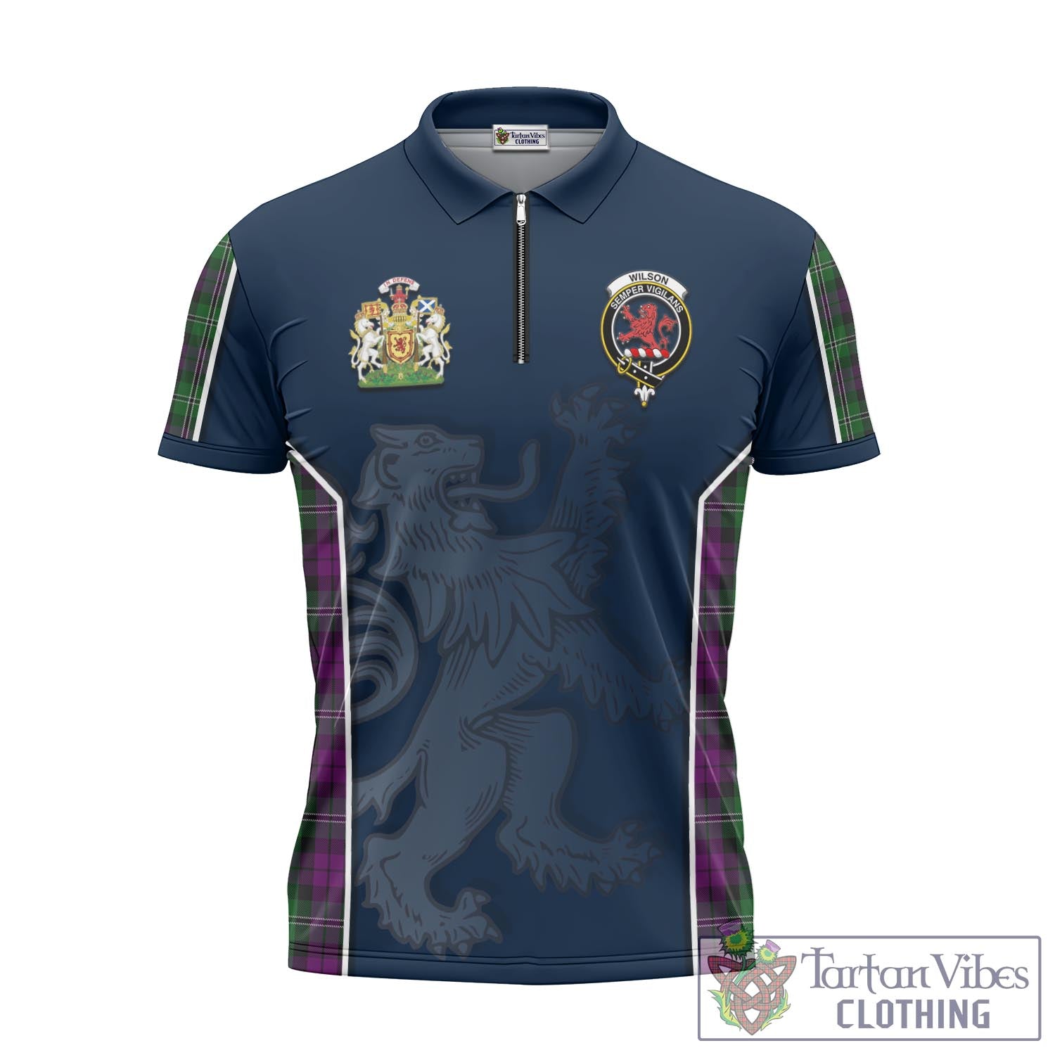 Tartan Vibes Clothing Wilson Tartan Zipper Polo Shirt with Family Crest and Lion Rampant Vibes Sport Style