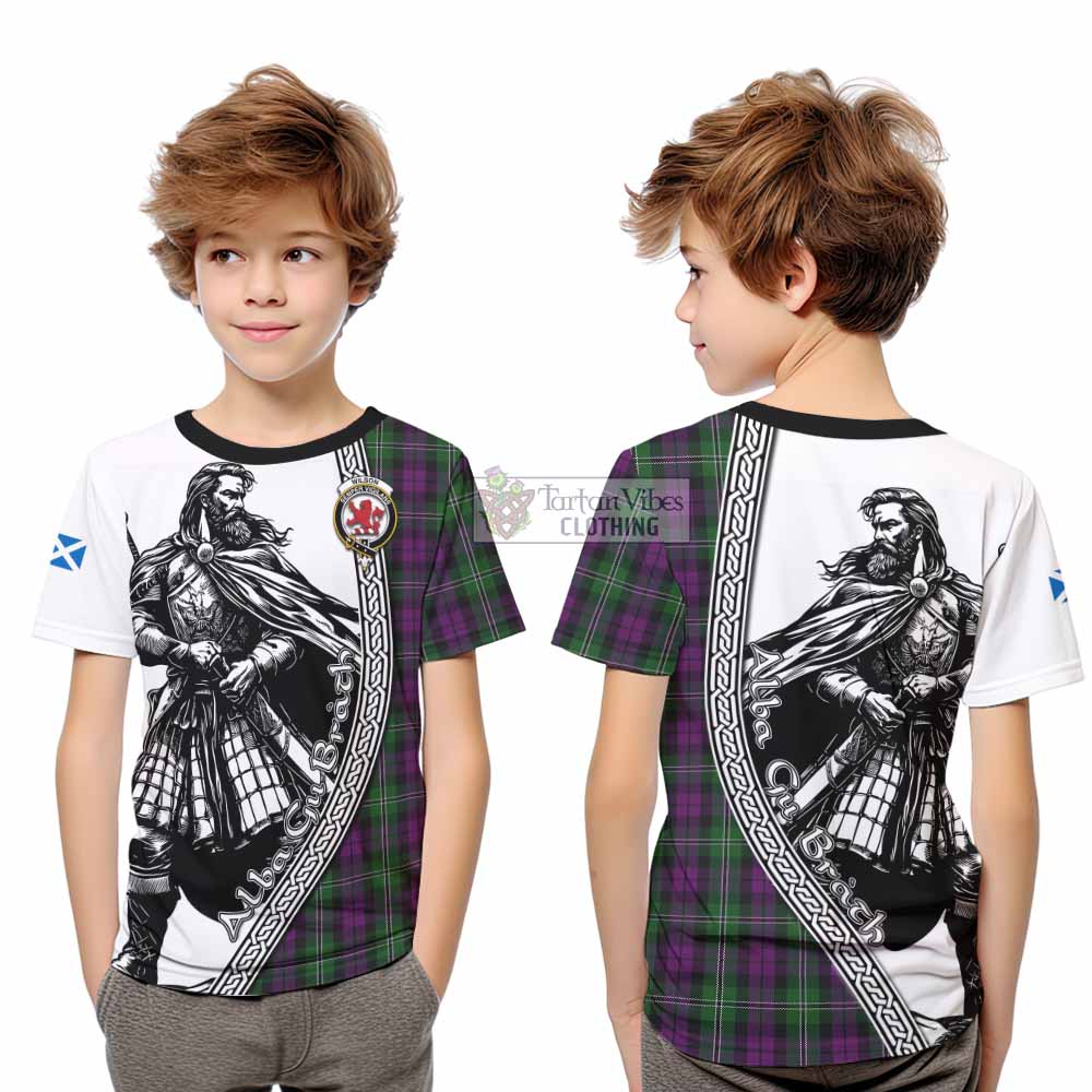 Wilson Tartan Clan Crest Kid T-Shirt with Highlander Warrior Celtic Style
