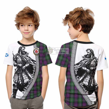 Wilson Tartan Clan Crest Kid T-Shirt with Highlander Warrior Celtic Style