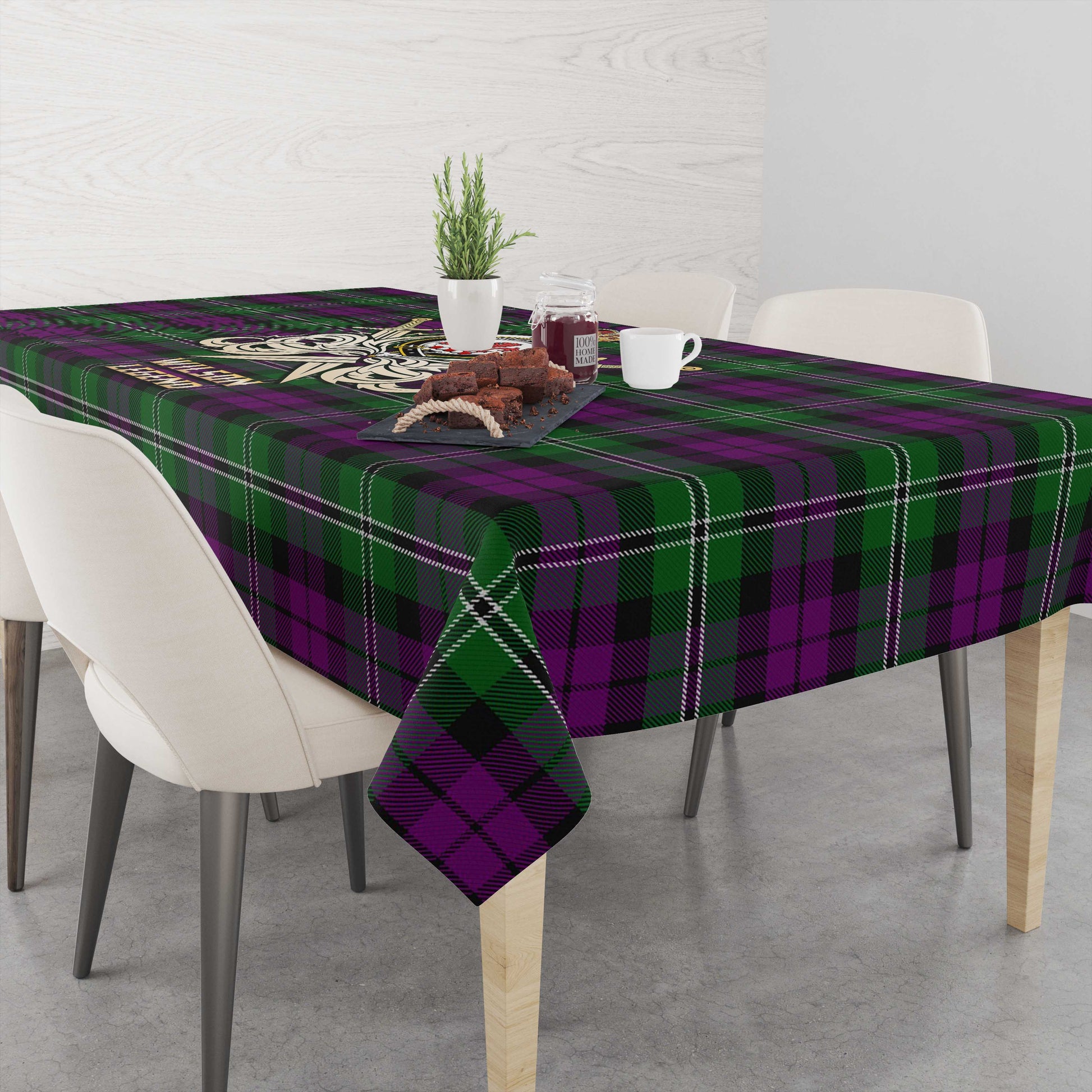 Tartan Vibes Clothing Wilson Tartan Tablecloth with Clan Crest and the Golden Sword of Courageous Legacy