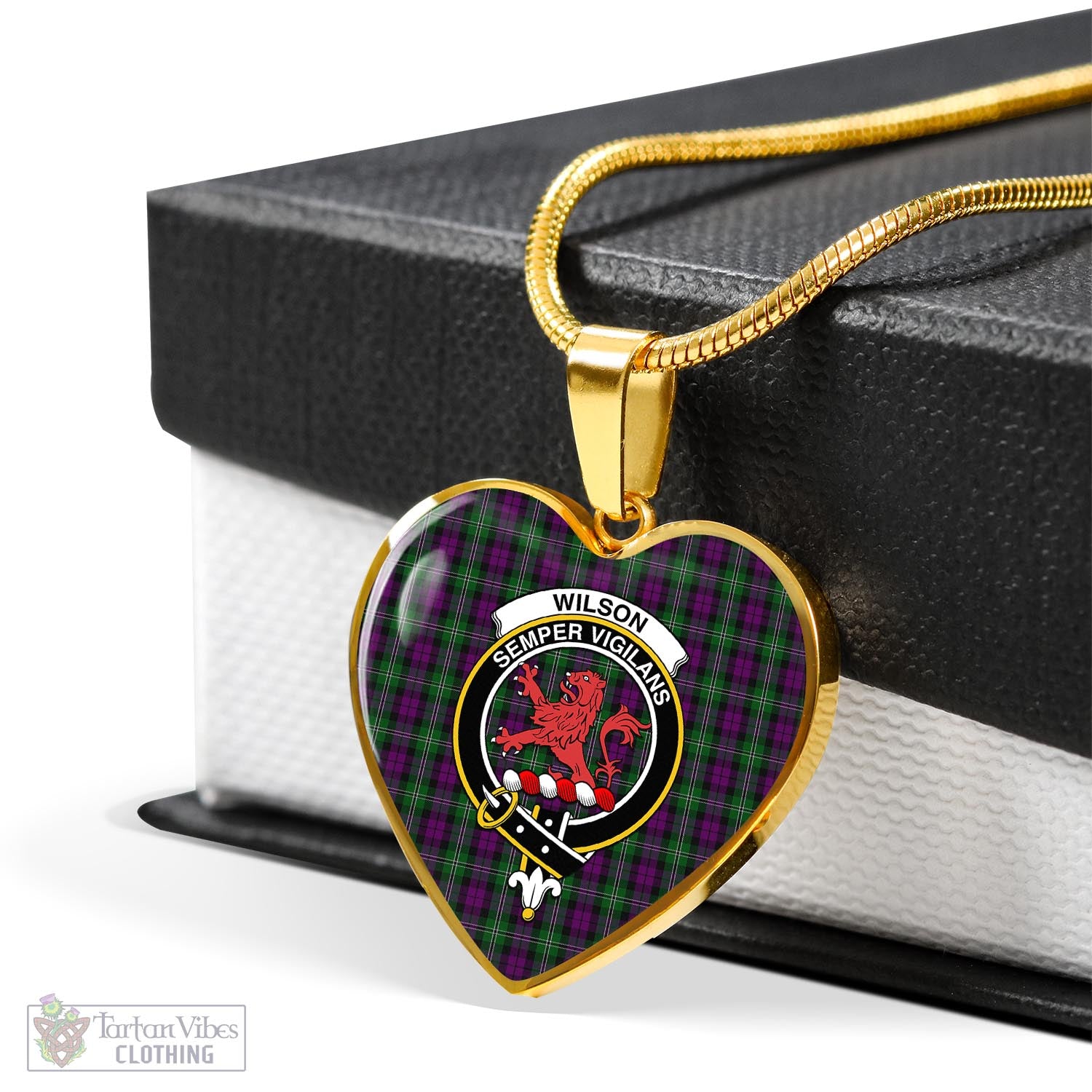 Tartan Vibes Clothing Wilson Tartan Heart Necklace with Family Crest