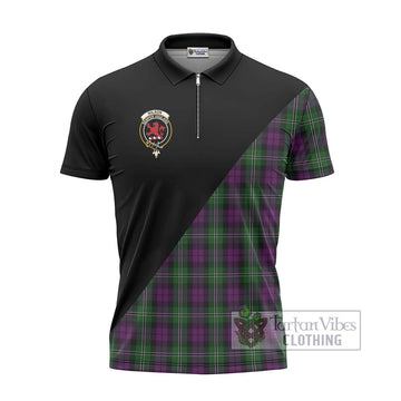 Wilson Tartan Zipper Polo Shirt with Family Crest and Military Logo Style - Tartanvibesclothing Shop