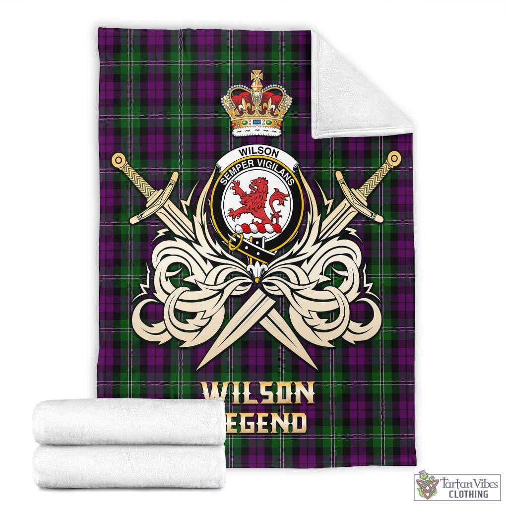 Tartan Vibes Clothing Wilson Tartan Blanket with Clan Crest and the Golden Sword of Courageous Legacy
