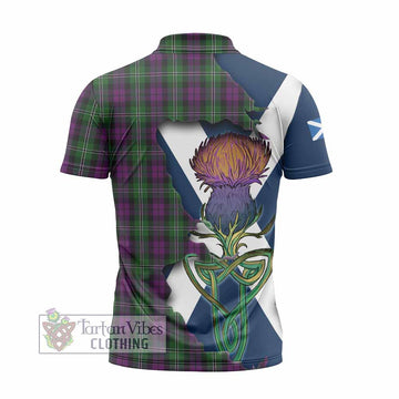 Tartan Vibes Clothing Wilson Tartan Family Crest Zipper Polo Shirt Scottish Thistle Celtic Inspired