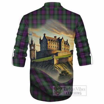 Tartan Vibes Clothing Wilson Tartan Family Crest Ghillie Kilt Shirt with Scottish Ancient Castle Style