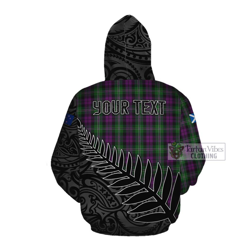 Tartan Vibes Clothing Wilson Crest Tartan Cotton Hoodie with New Zealand Silver Fern Half Style