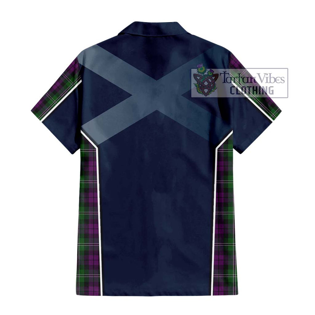 Wilson Tartan Short Sleeve Button Shirt with Family Crest and Lion Rampant Vibes Sport Style - Tartan Vibes Clothing