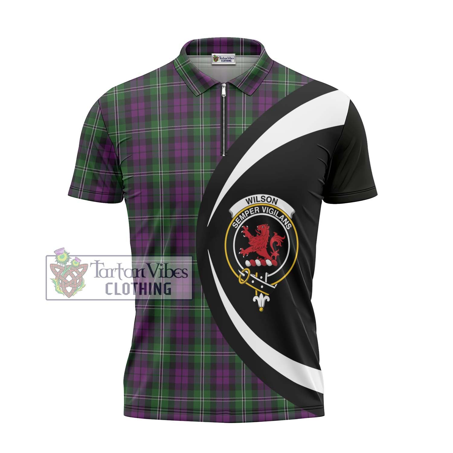 Wilson Tartan Zipper Polo Shirt with Family Crest Circle Style - Tartan Vibes Clothing