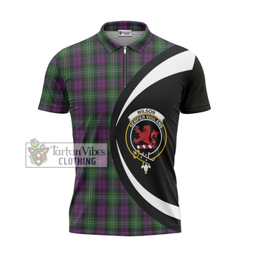 Wilson Tartan Zipper Polo Shirt with Family Crest Circle Style - Tartan Vibes Clothing