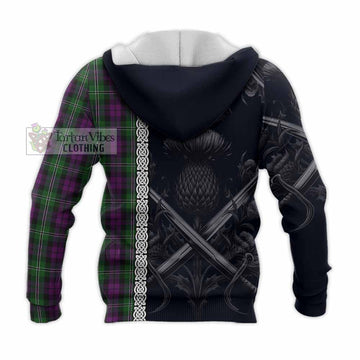 Tartan Vibes Clothing Wilson Tartan Knitted Hoodie with Family Crest Cross Sword Thistle Celtic Vibes
