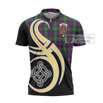 Tartan Vibes Clothing Wilson Tartan Zipper Polo Shirt with Family Crest and Celtic Symbol Style
