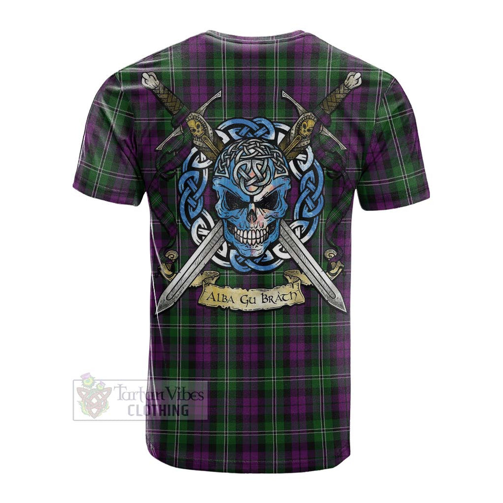 Tartan Vibes Clothing Wilson Tartan Cotton T-shirt with Family Crest Celtic Skull Style