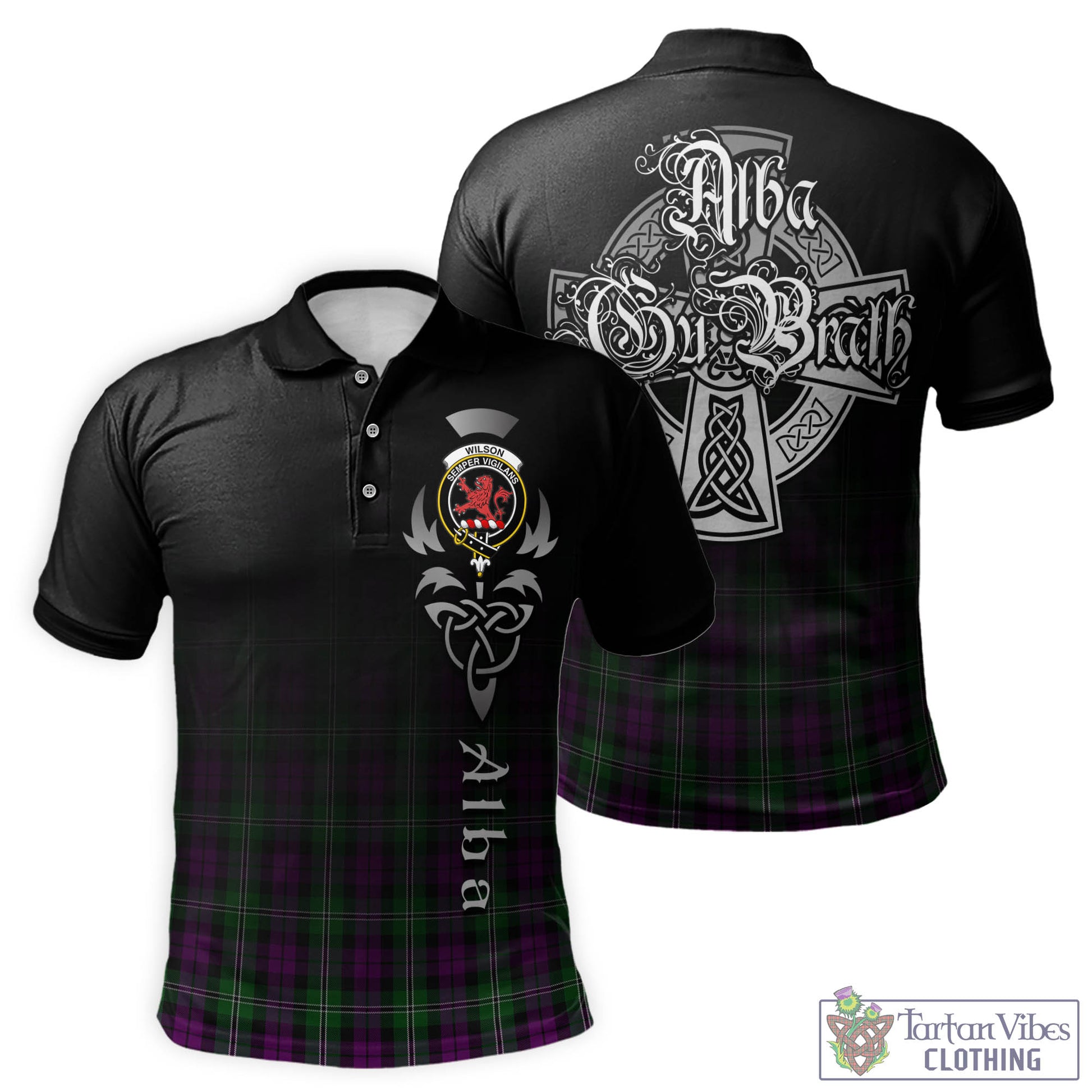 Tartan Vibes Clothing Wilson Tartan Polo Shirt Featuring Alba Gu Brath Family Crest Celtic Inspired