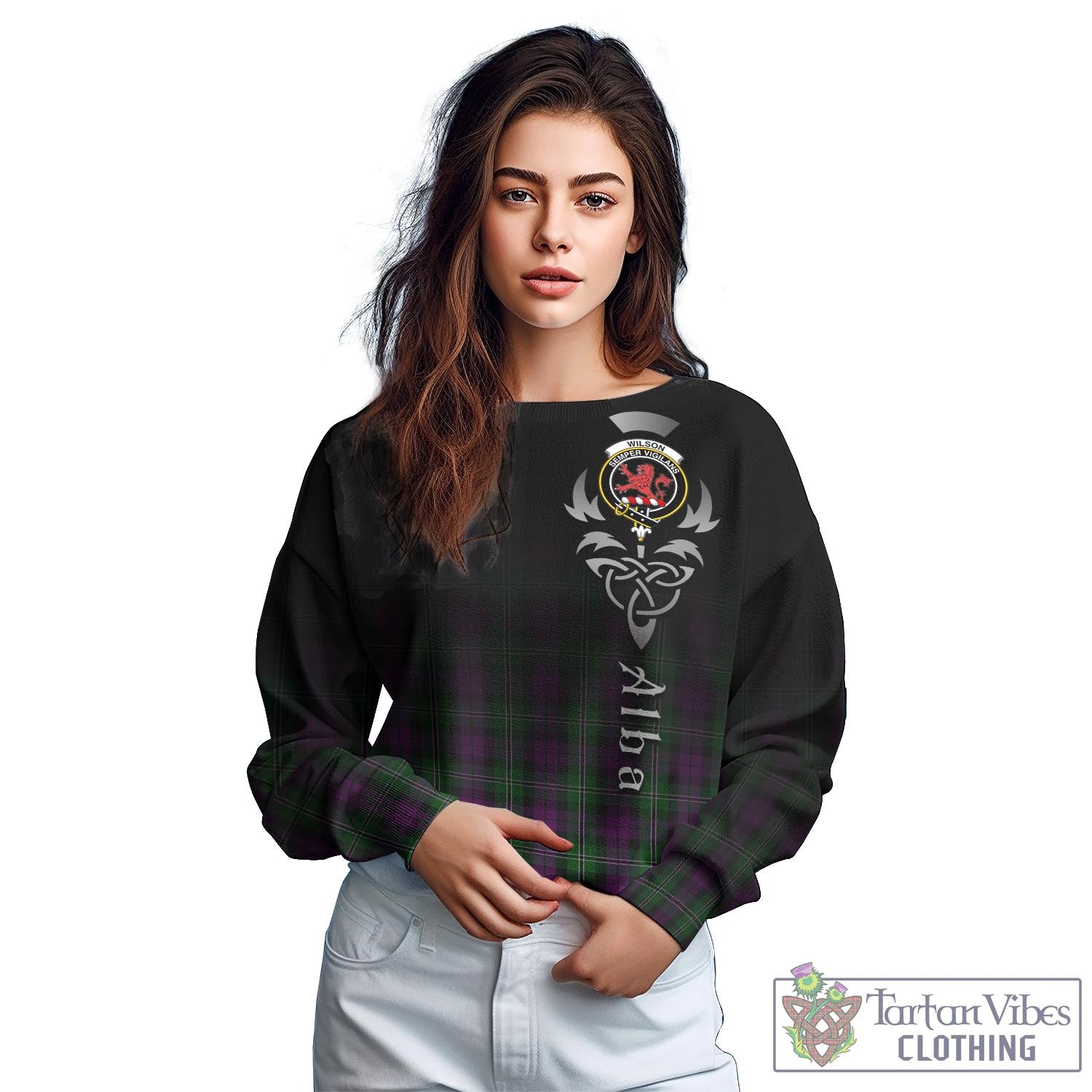 Tartan Vibes Clothing Wilson Tartan Sweatshirt Featuring Alba Gu Brath Family Crest Celtic Inspired