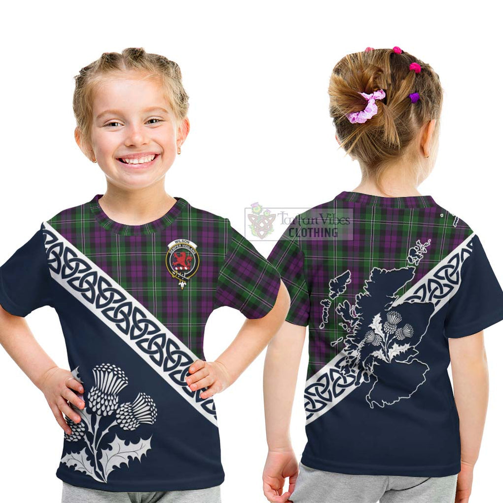 Tartan Vibes Clothing Wilson Tartan Kid T-Shirt Featuring Thistle and Scotland Map
