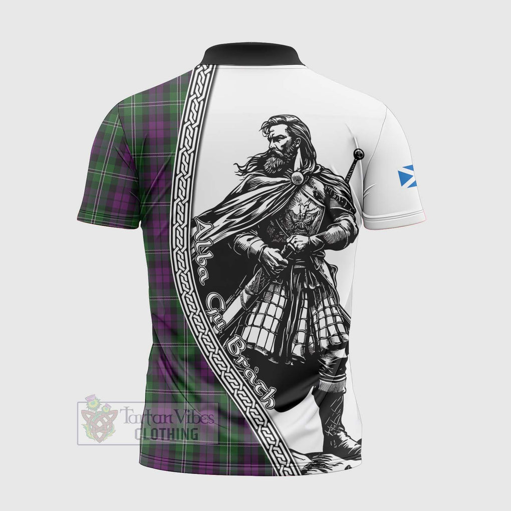 Tartan Vibes Clothing Wilson Tartan Clan Crest Zipper Polo Shirt with Highlander Warrior Celtic Style