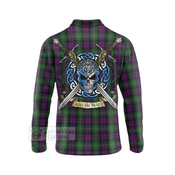 Tartan Vibes Clothing Wilson Tartan Long Sleeve Polo Shirt with Family Crest Celtic Skull Style
