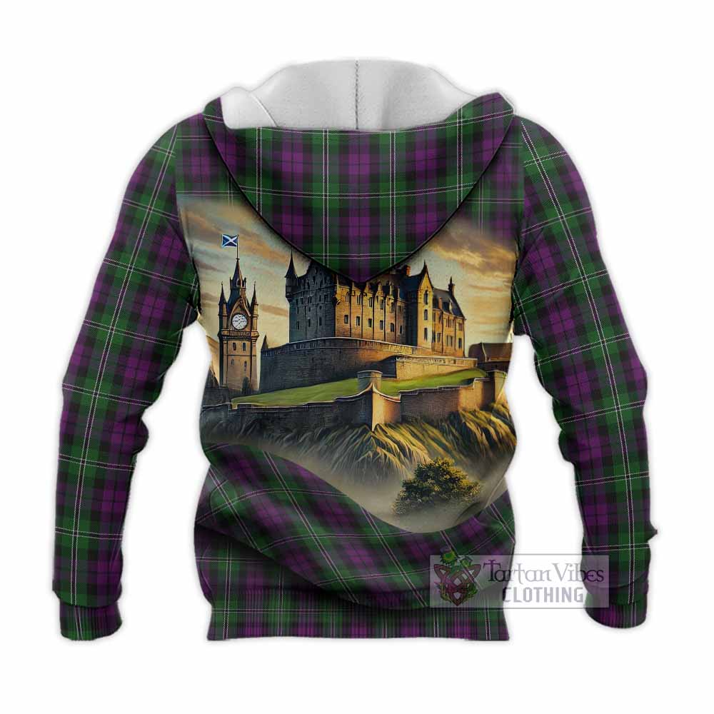 Tartan Vibes Clothing Wilson Tartan Family Crest Knitted Hoodie with Scottish Ancient Castle Style