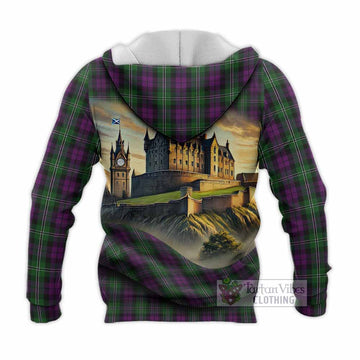 Tartan Vibes Clothing Wilson Tartan Family Crest Knitted Hoodie with Scottish Ancient Castle Style