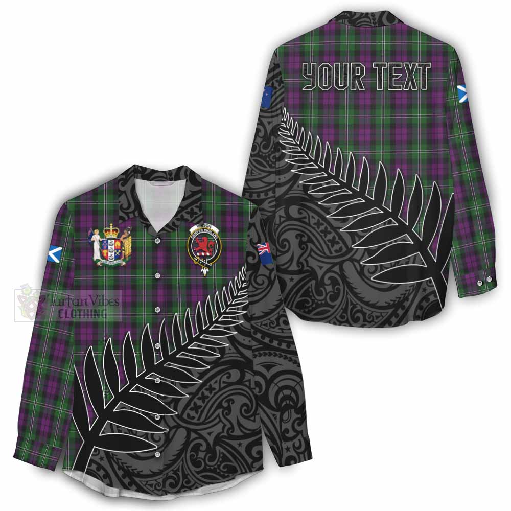 Tartan Vibes Clothing Wilson Crest Tartan Women's Casual Shirt with New Zealand Silver Fern Half Style