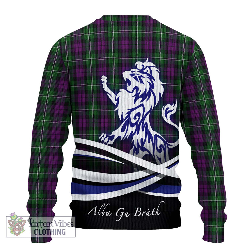 Wilson Tartan Knitted Sweater with Alba Gu Brath Regal Lion Emblem - Tartanvibesclothing Shop