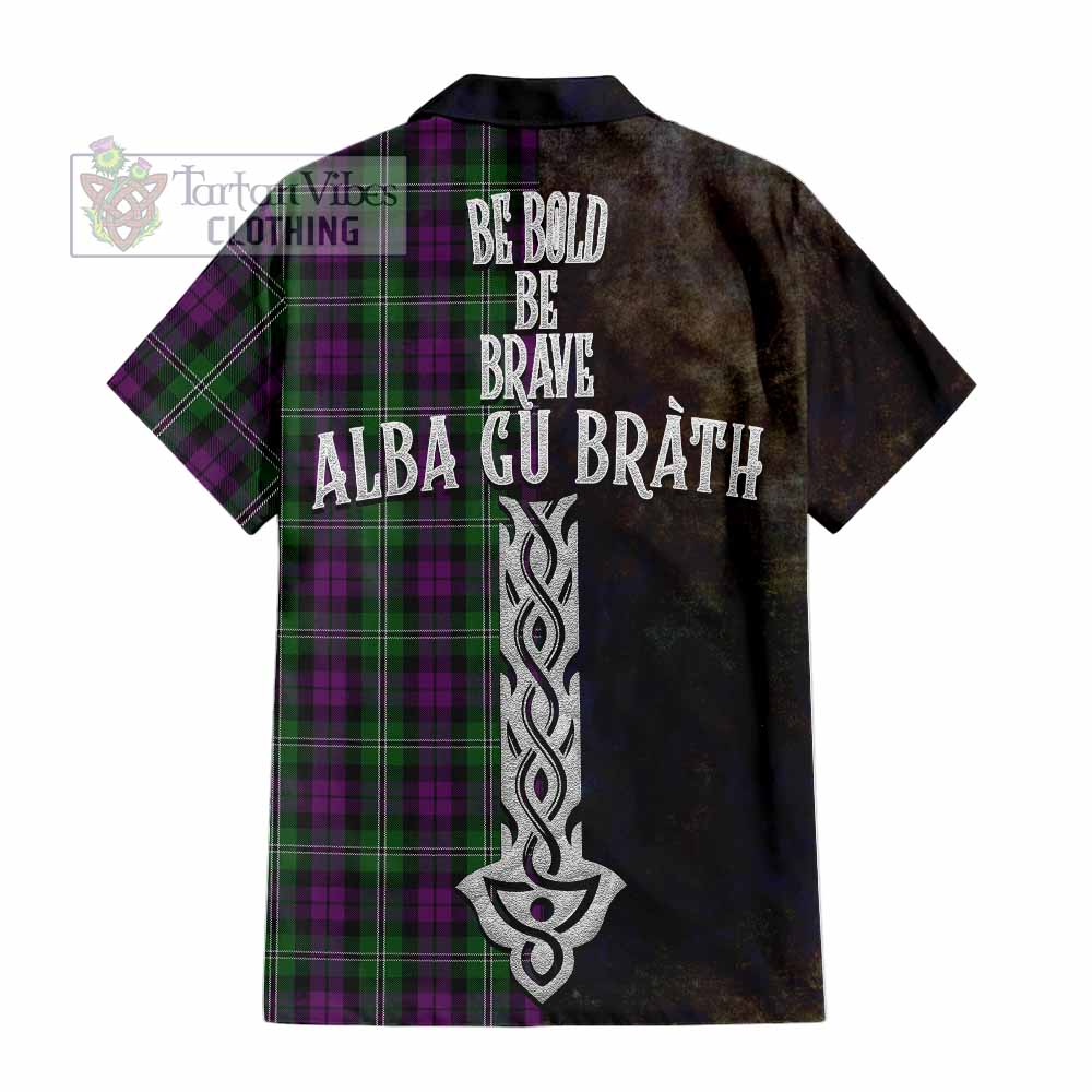 Tartan Vibes Clothing Wilson Tartan Family Crest Short Sleeve Button Shirt Alba Gu Brath Be Brave Lion Ancient Style