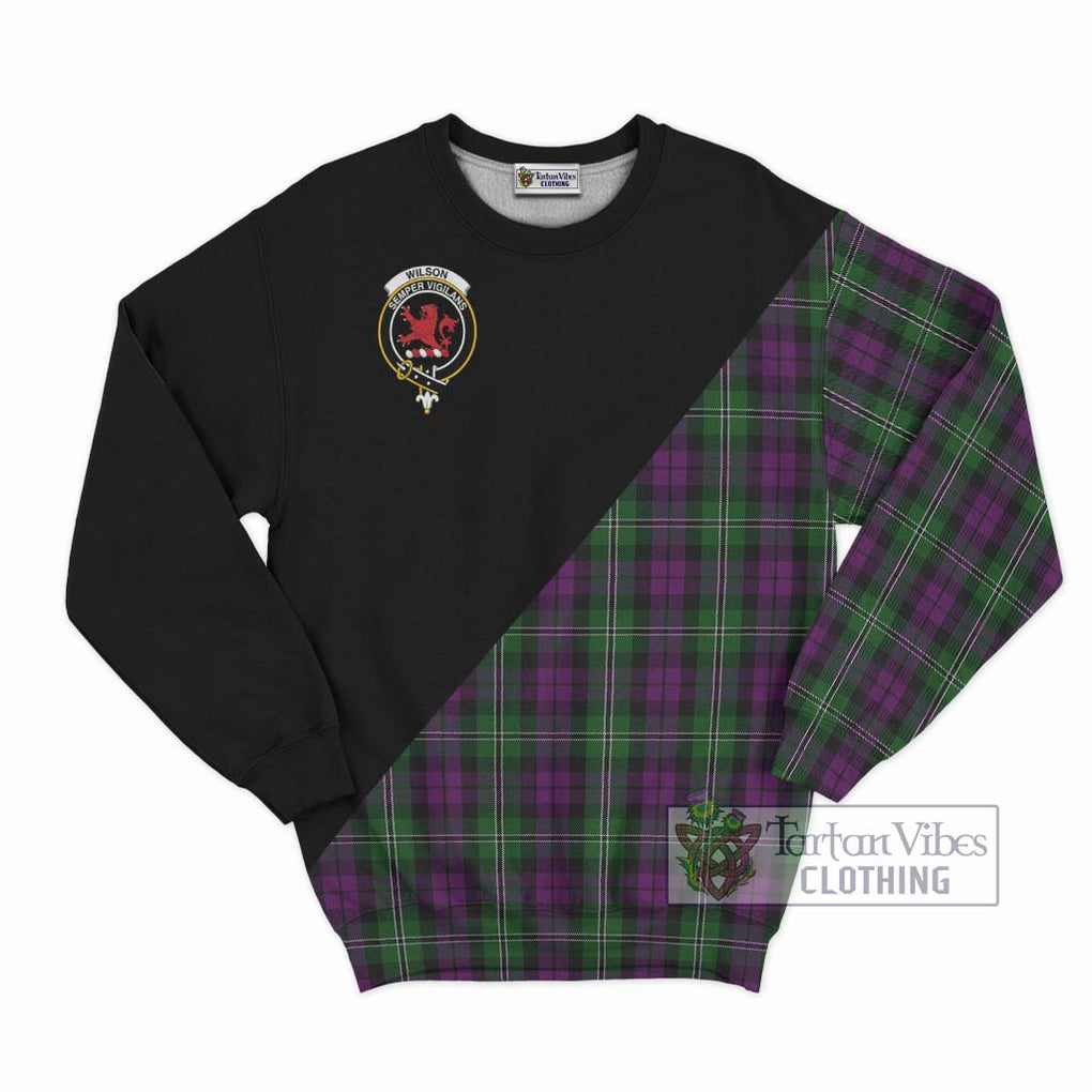 Wilson Tartan Sweatshirt with Family Crest and Military Logo Style - Tartanvibesclothing Shop