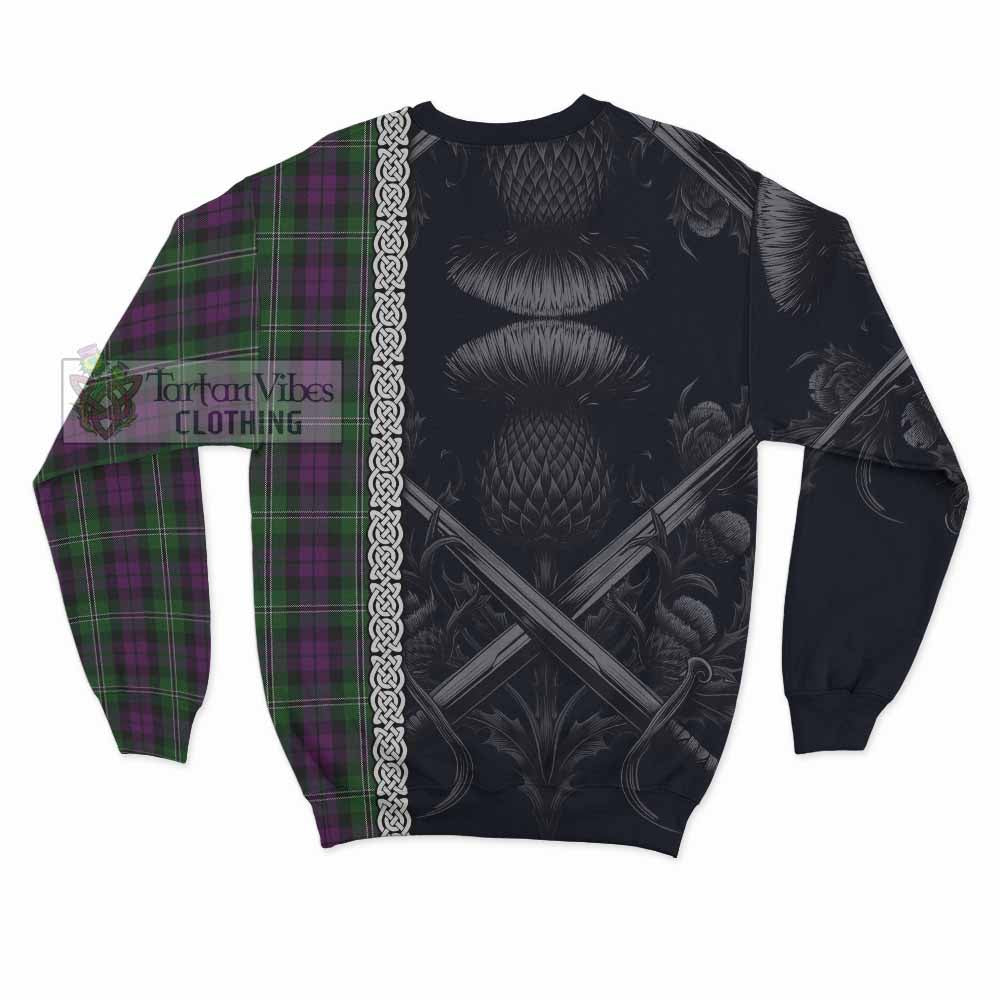 Tartan Vibes Clothing Wilson Tartan Sweatshirt with Family Crest Cross Sword Thistle Celtic Vibes