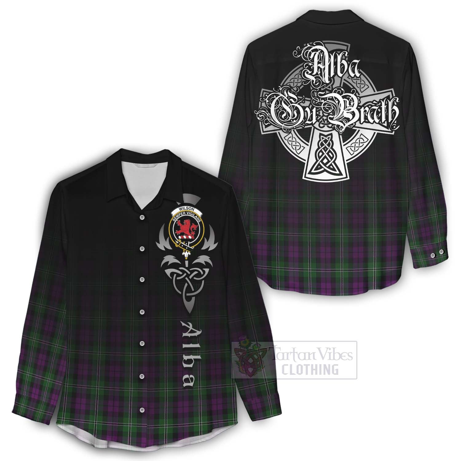 Tartan Vibes Clothing Wilson Tartan Women's Casual Shirt Featuring Alba Gu Brath Family Crest Celtic Inspired