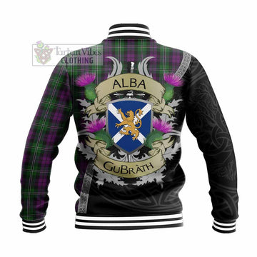Tartan Vibes Clothing Wilson Tartan Family Crest Baseball Jacket Lion Rampant Royal Thistle Shield Celtic Inspired