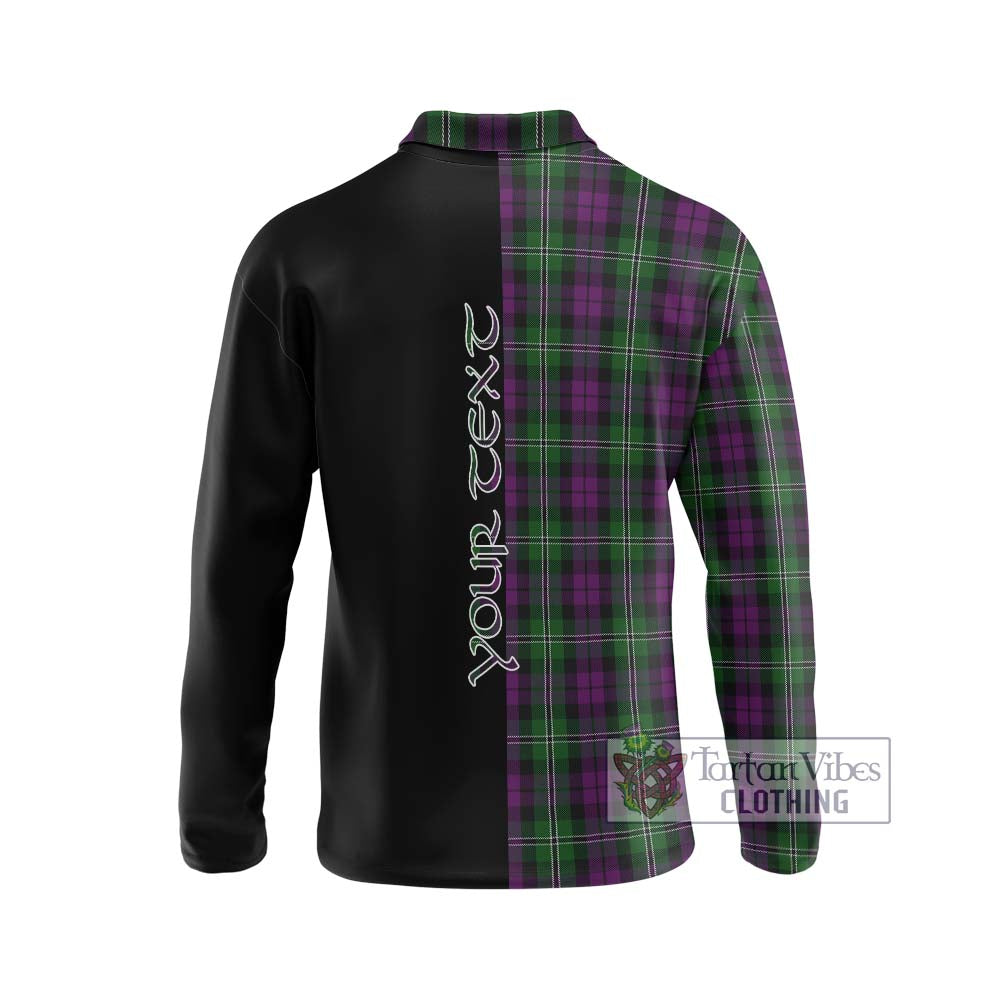 Wilson Tartan Long Sleeve Polo Shirt with Family Crest and Half Of Me Style - Tartanvibesclothing Shop