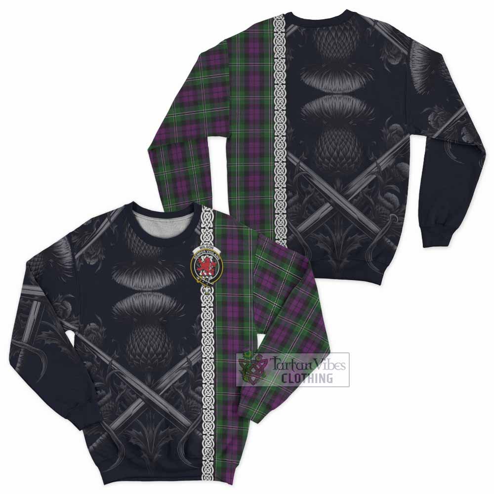 Tartan Vibes Clothing Wilson Tartan Sweatshirt with Family Crest Cross Sword Thistle Celtic Vibes