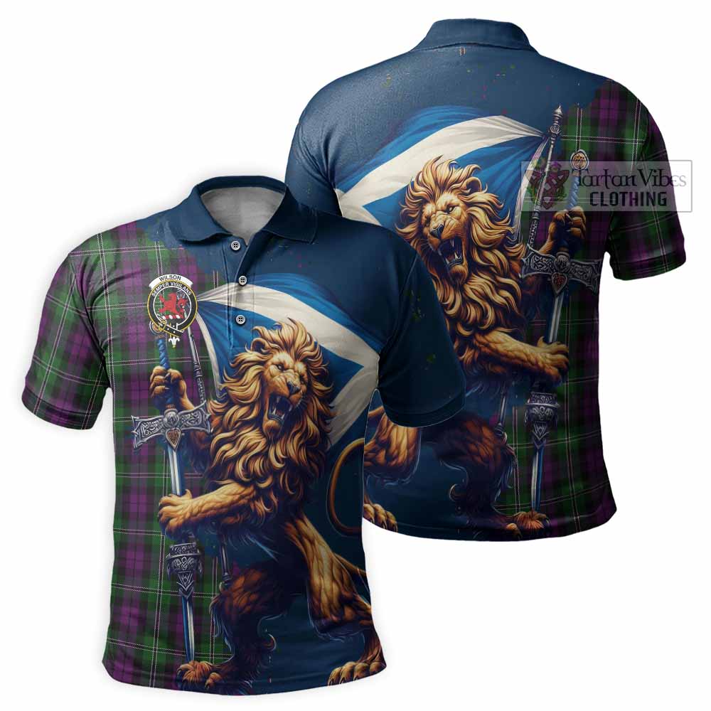 Tartan Vibes Clothing Wilson Tartan Family Crest Men's Polo Shirt with Scottish Majestic Lion