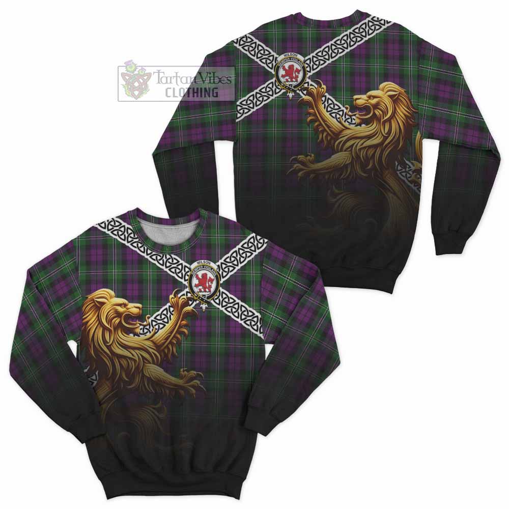 Tartan Vibes Clothing Wilson Crest Tartan Sweatshirt with Golden Lion Emblem Celtic Style