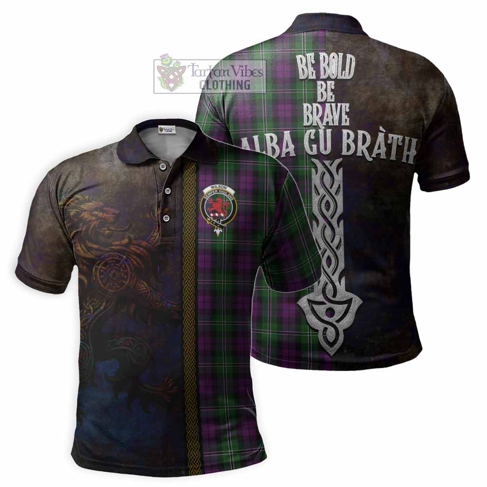 Tartan Vibes Clothing Wilson Tartan Family Crest Polo Shirt Alba Gu Brath Be Brave Lion Ancient Style