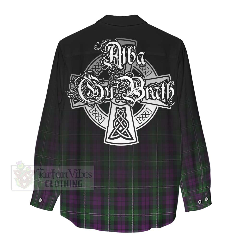 Tartan Vibes Clothing Wilson Tartan Women's Casual Shirt Featuring Alba Gu Brath Family Crest Celtic Inspired