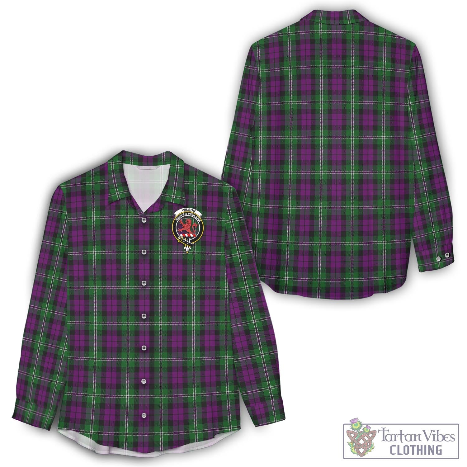 Tartan Vibes Clothing Wilson Tartan Womens Casual Shirt with Family Crest