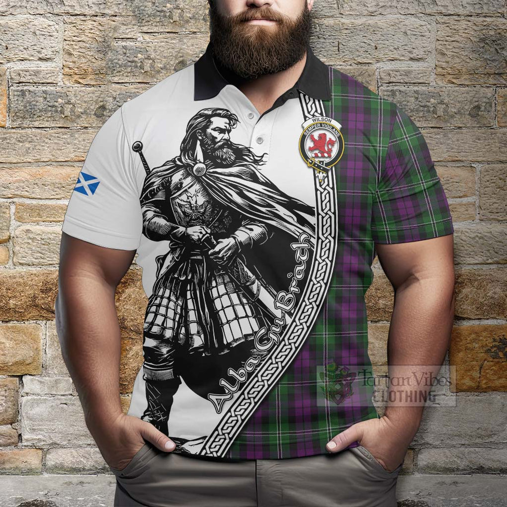 Tartan Vibes Clothing Wilson Tartan Clan Crest Polo Shirt with Highlander Warrior Celtic Style