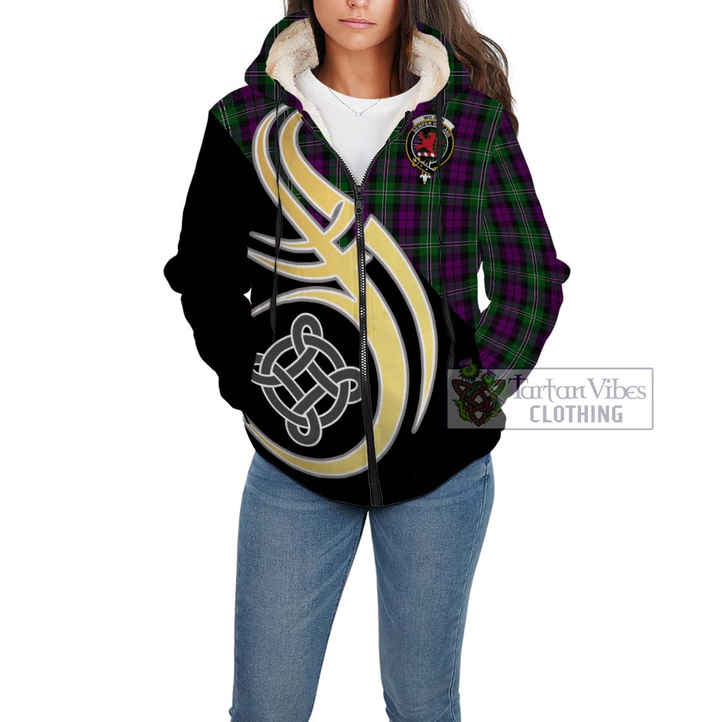 Wilson Tartan Sherpa Hoodie with Family Crest and Celtic Symbol Style Unisex - Tartan Vibes Clothing