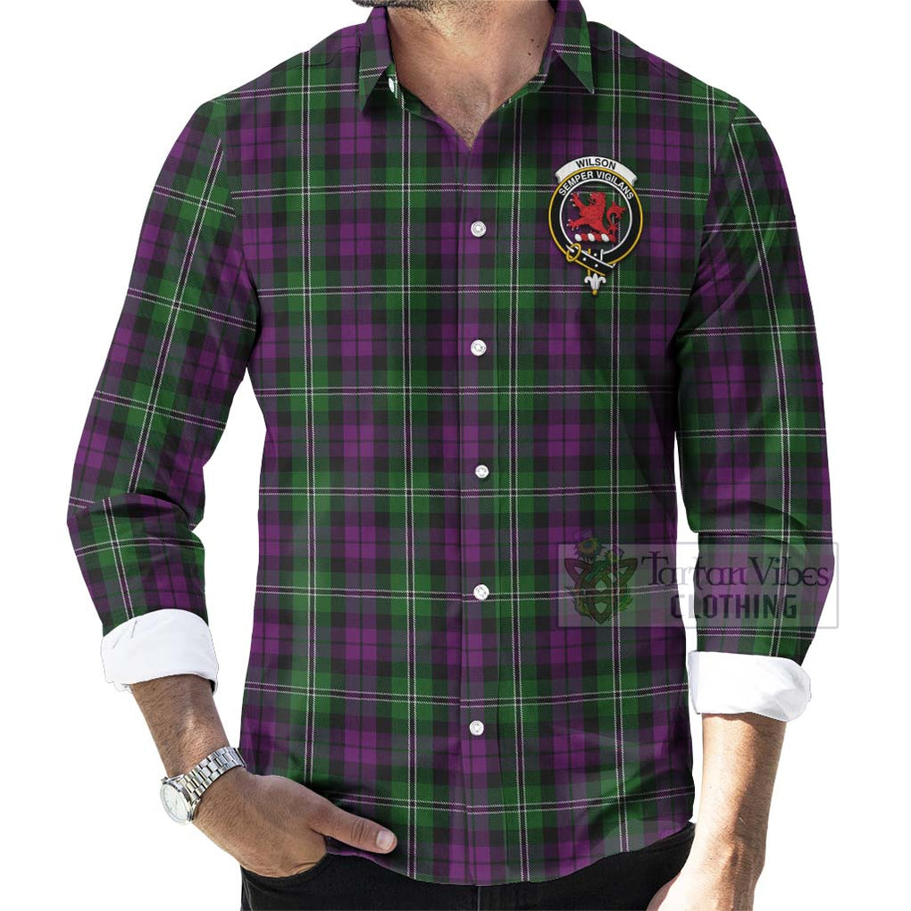 Tartan Vibes Clothing Wilson Tartan Long Sleeve Button Shirt with Family Crest and Bearded Skull Holding Bottles of Whiskey