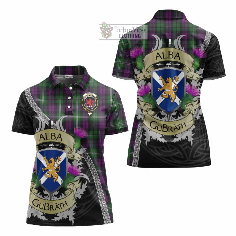 Tartan Vibes Clothing Wilson Tartan Family Crest Women's Polo Shirt Lion Rampant Royal Thistle Shield Celtic Inspired