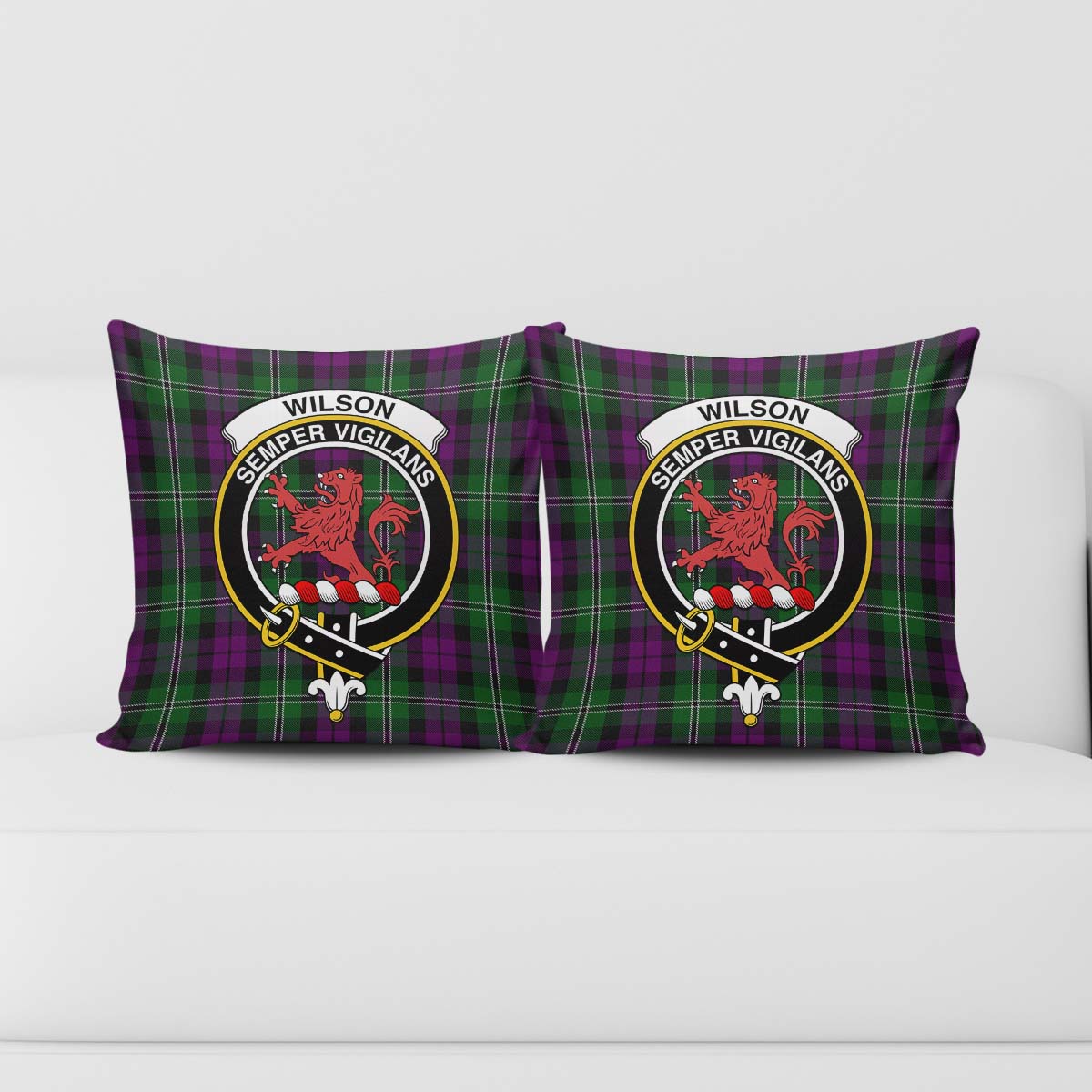 Wilson Tartan Pillow Cover with Family Crest - Tartanvibesclothing Shop